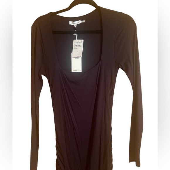 Good American Womens Maxi Dress Size 2 Ruched Square Neck Long Sleeve Black NWT - Picture 3 of 9